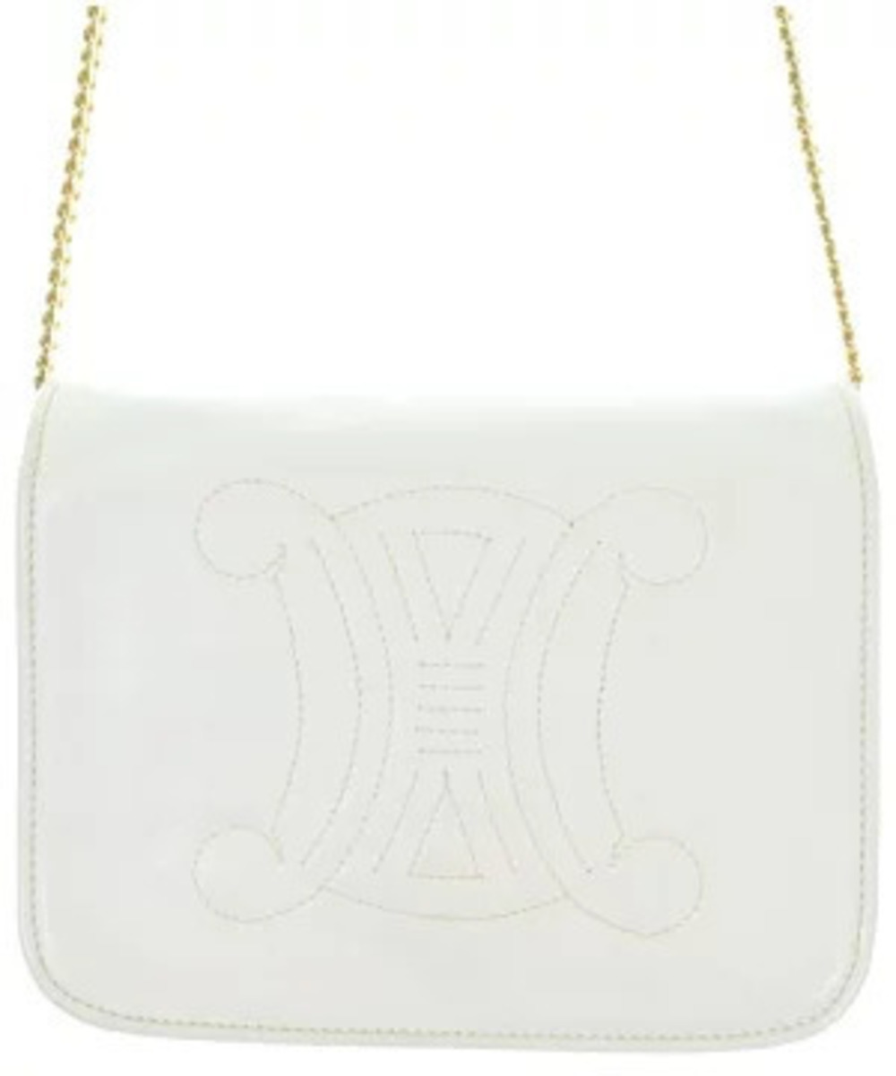 Celine Leather Shoulder Bag Prominent Stitched Triomphe Logo White
